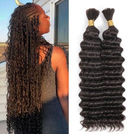 Dark Brown Deep Wave Bulk Human Hair for Braiding No Weft 100% Human Braiding Hair Professionally Salon Dyeing for Eye-Catching 2# 20 Inch