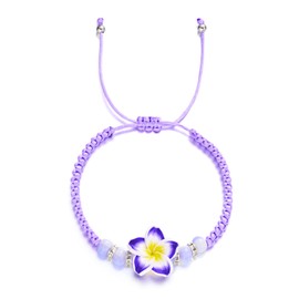 ChungLong0593 1/5PC Colorful Hawaiian Frangipani Woven Bracelet Bohemian Tropical Flower Pendant Accessories Women's Fashion Hawaiian Beach Resort Party Jewelry Gifts-purple