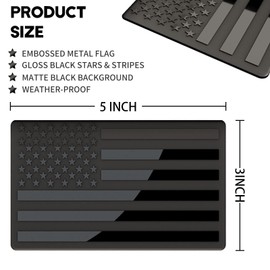 Embossed 3D Metal All Black American Flag Emblem Decal Stickers (1 Pair), Matte Black 5" x 3" Patriotic USA US Flag Car Decals Bumper Stickers for Truck, Window, Motorcycle, Support US Military