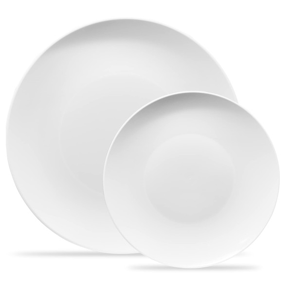 PLASTICPRO 32 Piece Combo Plates Set includes 16-7'' inch Plates & 16-10'' inch Plates White Plastic Organic Party Plates, Premium heavyweight Elegant, Disposable, Tableware, Dishes,