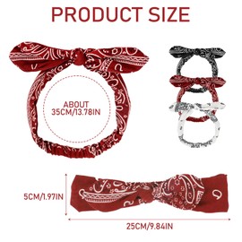 ELNX 3 Stück Paisley-Stirnbänder, elastische Paisley-Bandanas mit Hasenohren, Retro-Kopftuch für Damen, Boho-Schleifen-Bandana, Knoten-Kopftuch für Mädchen, Yoga, Fitness, Alltag, Karneval, Party