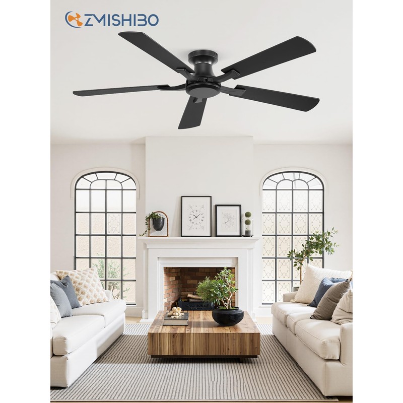 ZMISHIBO 52 Inch Ceiling Fan No Light, Flush Mount Low