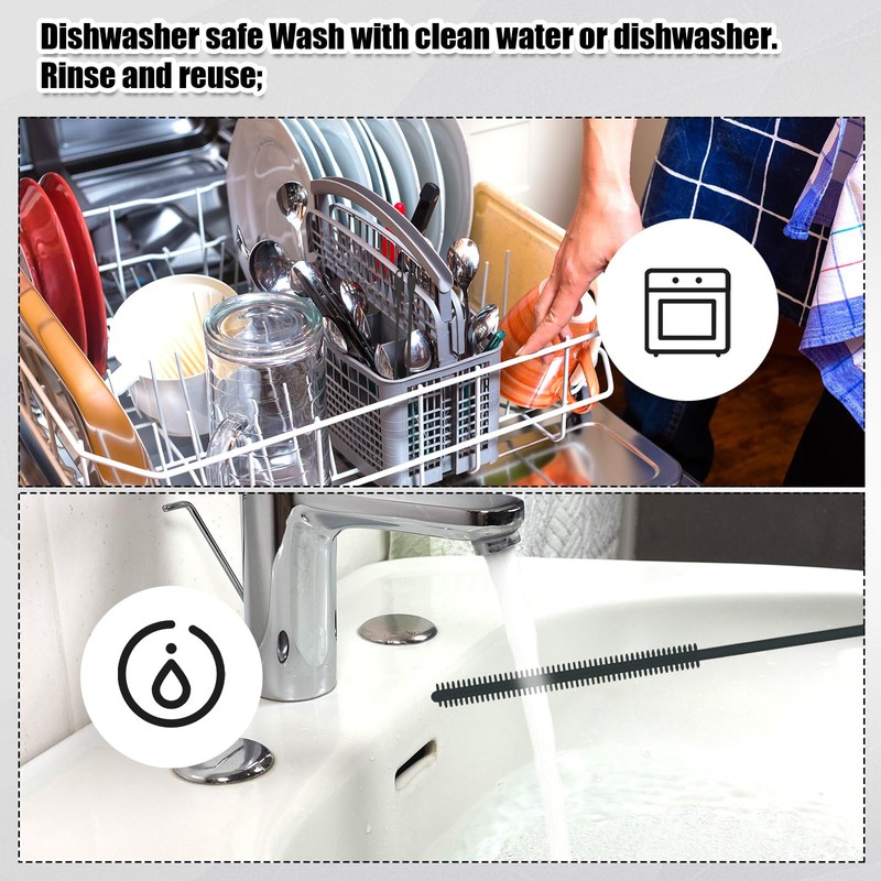 2pcs Silicone Straw Brushes, 6mm+8mm Extra Long Straw Cleaning Brush