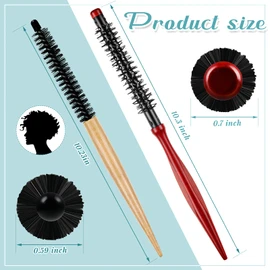 2 Pcs Small Round Hair Brush Mini Round Wood Brush Roller Quiff Hair Combs Nylon Bristles es Salon dressing for Blow Drying Curly Styling Bangs Lifting Beard Care, 2 Styles
