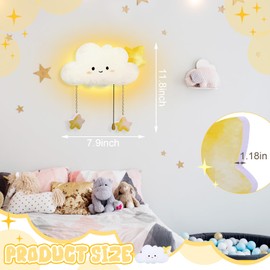 Aurelema Kids Wall Lamp Sleeping Nursery Lighting Floating Battery Operated Hanging Lamp for Baby Boys Girls Bedroom Room Nursery Wall Decorations(Cloud)