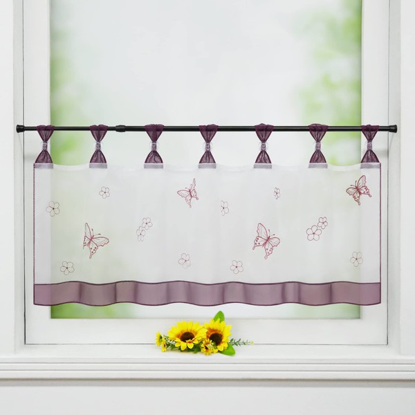 Delien Net Curtain, Voile Bistro Curtains with Loops, Kitchen Short