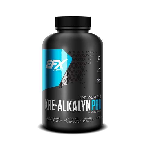 EFX Sports Kre-Alkalyn PRO – PH Correct Creatine Monohydrate Pre Workout Supplement – Multi-Patented Muscle Building Capsules for Endurance, Energy, & Strength for Men & Women
