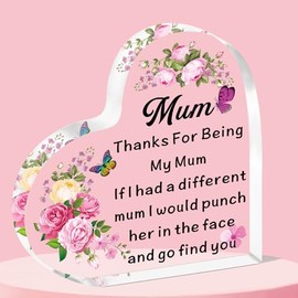 QMVMV Mum Gifts from Daughter Son Heart-Shaped Acrylic Plaque Gifts for Mum Best Mum Gifts Thanksgiving Birthday Mother's Day Gift for Mother