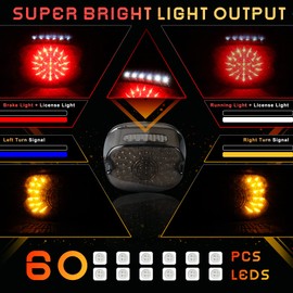 QUASCO LED Motorcycle Brake Tail Light with Turn Signals Smoked Lens Taillights Compatible with Harley Road King Dyna Sportster 883 1200