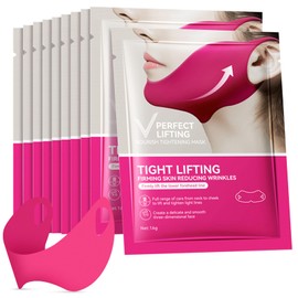 10 PCS V Line Lifting Mask with Collagen, Double Chin Reducer, Chin Lifting Mask, Double Chin Mask, Face Lift Tape, Chin Strap for Double Chin for Women, Hydrogel Collagen Lifting Firming Mask