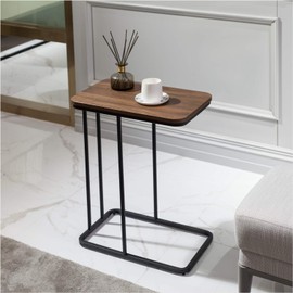 C Shaped End Table,Dorriss Small End Table MDF Black Walnut Coffee Table,Modern Simplicity C End Table with Steel Frame for Living Room,Bedroom (Black Walnut)