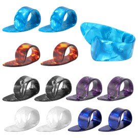 YUXIANLB Light Guitar Picks 12Pcs Thumb Picks Medium Finger Picks Flat Thumbpicks Celluloid Pick Holders Plectrum Color Mixing For Acoustic Guitar Banjo Ukulele Harp Bass Fingerstyle Accessories