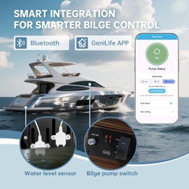 Bilge Pump Switch with Intelligent Water Level Sensor, Zuomeng Bluetooth Sensor Switch Kit with App & Panel Dual Monitoring, Adjustable Water Level Detection Range, 3 Modes, IP65 Panel for Smart Bilge