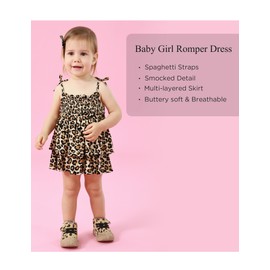 EASWEET Bamboo Viscose Baby Girl Romper Dress Sleeveless Smocked Baby Girl Summer Outfit Multi-Layer Infant Dress, Leopard Tan, 12-18 Months
