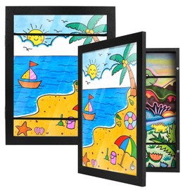PECULA 2 Packs Kids Art Frame, 8.5x11 Front Opening Kids Artwork Frames Changeable, Holds 100 Drawings Artwork Frames for Kids Art, 3D Picture, Craft Storage, Hanging Wall Decor(Black)