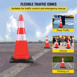 Happybuy 8 Pack 30" Traffic Cones, PVC Orange Construction Cones with Reflective Collars, Black Weighted Base for Traffic Control, Driveways, Parking, School Use