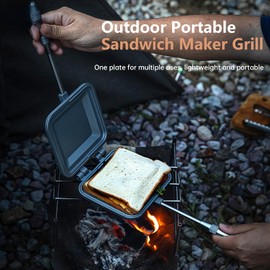 Campingmoon Campfire Sandwich Maker Camping BreadToaster Aluminum Hot Sandwich Stovetop Grill Pan Campfire Pie Cooking Equipment (Sliver)