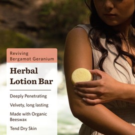 Moon Valley Organics Herbal Lotion Bar in Bergamot Geranium, Moon Melt Bar, Calendula and Comfrey, Beeswax, Heal and Restore Chapped Skin, Soothing
