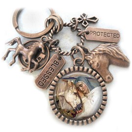 Horse and Rider, Saint Ann, St. Ann Patron Saint of Equestrians Keychain, Saddle/Backpack Clip or Necklace, Feel Safe Knowing She is With You, Perfect Unisex Gift, Cowboys, Cowgirls. Safe Journey.