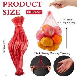 GORGECRAFT Pack of 100 Red Plastic Mesh Bags Durable Reusable for Garden Melons Support Holder Hammock for Hanging Drawstring Watermelons Onion Mesh Bags for Support