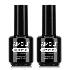 AIMEILI- Esmalte de uñas en gel Soak Off de larga duración, sin hema, con luz UV LED, acabado brillante, juego de capa superior y base que no...      