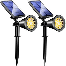 KEV 800 Lumens Solar Spot Lights Outdoor,18 LEDs Solar Flood Lights with 2 Modes &Adjustable &IPX65 Waterproof,Solar Spotlight for Driveway/Backyard/Patio Landscape/Tree/Garage(Warm White,2 Pack)