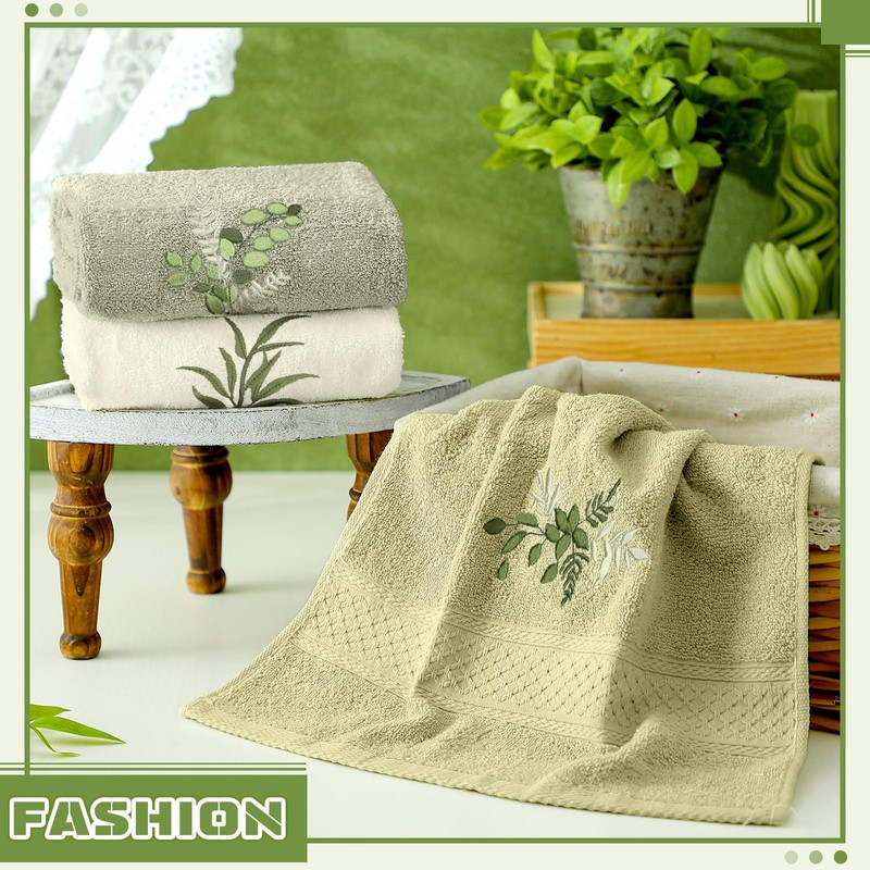 Tingjoo 3 Pcs Eucalyptus Leaves Hand Towels Farmhouse Green Fingertip
