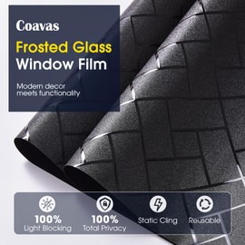 Coavas Blackout Window Film, 100% Sun Blocking & Darkening Privacy Static Cling Film, No Glue Anti-Glare Removable Cover for Bedroom, Living Room, Heat & UV Rejection, 17.7 x 78.7 inches