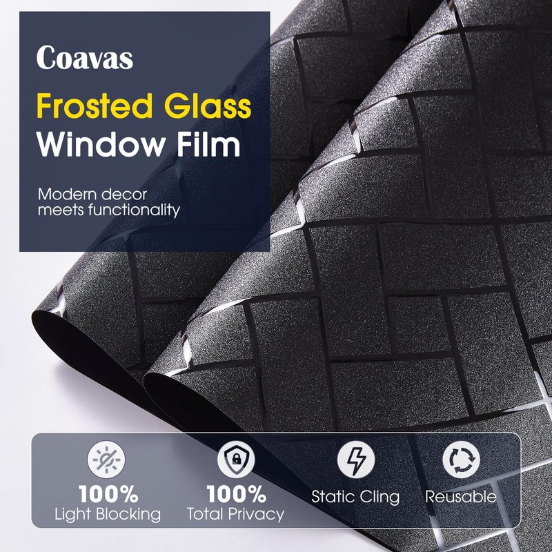 Coavas Blackout Window Film, 100% Sun Blocking & Darkening Privacy