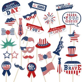 27 Pcs Independence Day Photo Booth Props 4th of July American Patriotic Photo Props Labor Day Party Supplies Selfie Props for Veteran’s Day Memorial Day Photo Backdrop