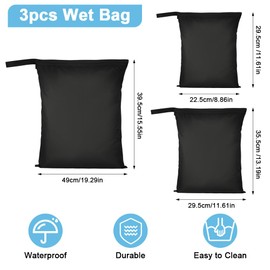 AOOSA Pack of 3 Wet Bags, Black Wetbag Swimming Items, Waterproof Wet Bag with Zip, Reusable Wet Bag for Swimwear, Sportswear, Dirty Clothes