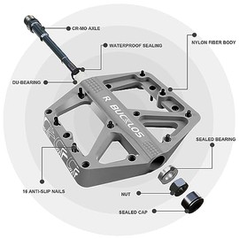 BUCKLOS Pedales para bicicleta de montaña, pedales de MTB, para adultos, bicicleta de carretera, plataforma grande, pedal antideslizante de nailon, para bicicleta de grava/bicicleta híbrida de 9/16