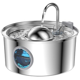 Cat Water Fountain Stainless Steel, AONBOY 108oz/3.2L Cat Fountain, Per Water Fountain with Water Level Window, Hemispherical Shape, Multi-Filter, Silent Pump, Water Tap, Provides Flowing Water