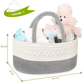 MOSU Organizador de Pañales para Niña y Niño, Cesta de Regalo para Bebé con Cuerda de Algodón, Contenedor de Almacenamiento para Guardería y Organizador de Coche para Toallitas y Pañales