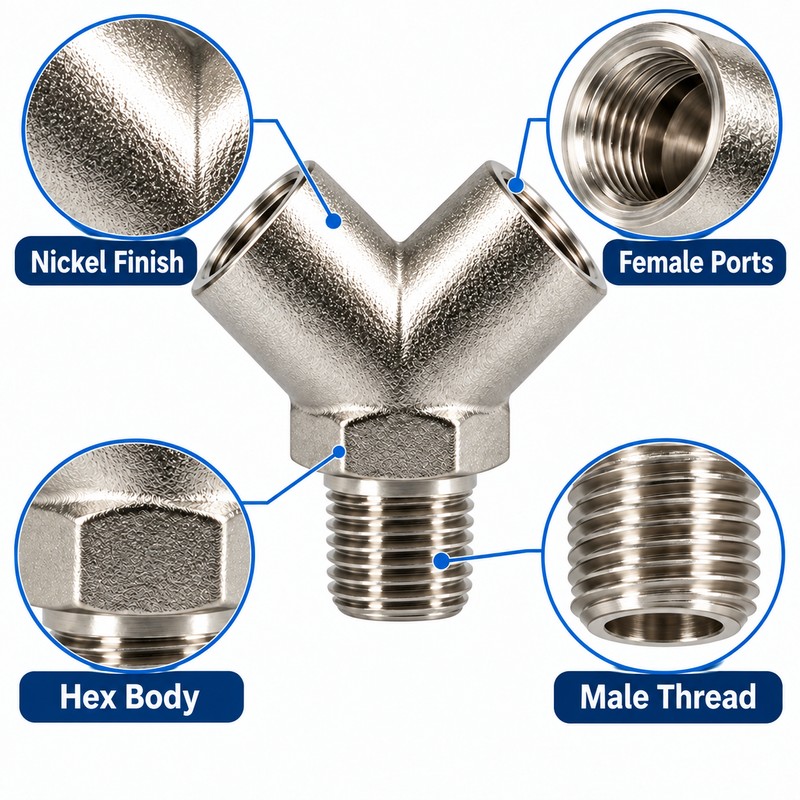 1/4in NPT Y-Shaped Pipe Splitter for Flow Distribution – Nickel-Plated