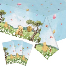 WISSLERMER 3pcs Party Tablecloth Bear Baby Shower Tablecloths Classic Bear Disposable Thickened Plastic Table Cover for Kids 1st 2rd Baby Party Supplies 54x108Inches (Blue)