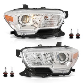 LQI Projector Headlights Assembly Front Headlamp Fit Toyota Tacoma 2016-2022 Model w/o Factory LED DRL 8115004250, 8111004250, 8115004260, 8111004260 Clear Lens Chrome Housing Amber Reflector