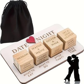 Wooden Date Night Decision Dice – Romantic Couples Game Set with 5 Dice & Storage Bag, Fun Gift for Him & Her