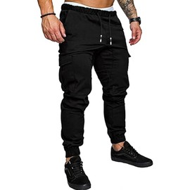 GM MGBOYGYM Mens Fashion Joggers Sports Pants - Cotton Cargo Pants Sweatpants Trousers Mens Long Pants Black-M