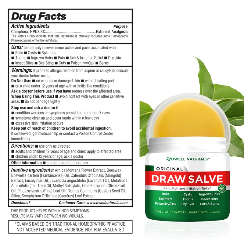 OWELL NATURALS Drawing Salve Ointment 1oz, ingrown Hair, Boil, Splinter