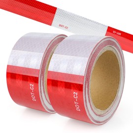 BOMEI PACK 2 Rollos Cinta Reflectante Roja y Blanca DOT-C2 Cinta de Señalización Industrial Para Exteriores, Coches, Camiones, Barcos, 2 Pulgadas x 30 Pies