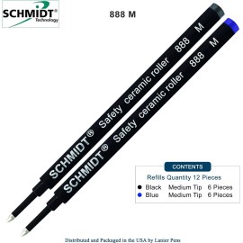 Schmidt 888 Safety Ceramic Rollerball Refill- Black, Blue (Tip 0.7mm)-Pack of 12