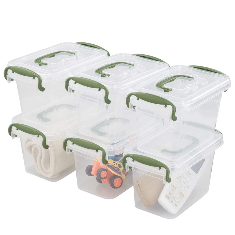 Ortodayes 6 Packs Mini Latch Storage Box, Plastic Clear Bins