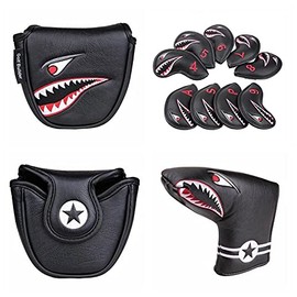 Golf Headcover Wood Cover Driver 440cc 460cc Cover Utility UT Cover Putter Cover Mallet Pin Iron Cover Set of 3 Waterproof Shark (Iron)
