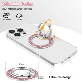 DaBuBu Ring Holder Compatible with Magsafe, Magnetic Cell Phone Glitter Bling Ring Stand Metal Kickstand for Phones and Cases- Glitter Pink