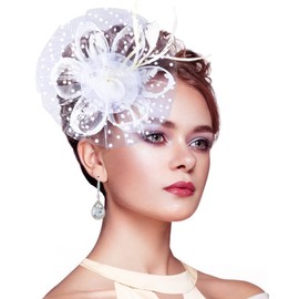 Fascinators for Women Kentucky Derby Hats,Tea Party Hat Headband Hair Clip for Wedding Cocktail, White, 1 Count (Pack of 1)