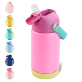 Kerilyn 12oz Kids Insulated Water Bottle, Leak-Proof Toddler Cup with Straws Lids, Kids Water Bottles for School Boys Girls, Stainless Steel Vacuum Insulated Bottle for Kids, BPA Free, Mix1