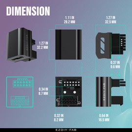 EZDIY-FAB 12VHPWR 12+4 Pin Angle Connector Power Adapter for RTX40' Series Graphics Card, Supports 600W Output, Comptatible to RTX4090,4080,4070ti -180 Degrees STD Type- Black-1 Pack