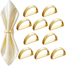 ROSJAC 10pcs Gold Napkin Rings, Semicircle Metal Napkin Holder Buckles for Dinner Table Set, Decor for Christmas Thanksgiving Easter Holiday Birthday Wedding Party