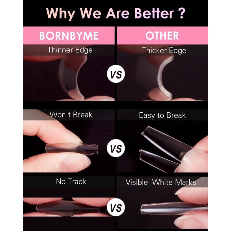 Medium Stiletto Soft Gel Nail Tips, BORNBYME 240 PCS Pre